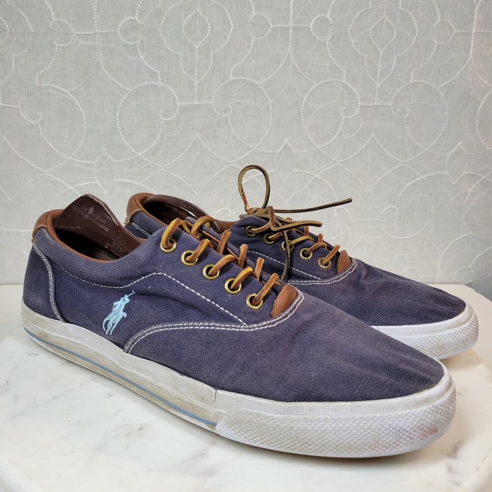 Polo‎ Ralph Lauren Vaughn Shoes Mens 12D Blue Canvas Leather Lace Up Comfort
